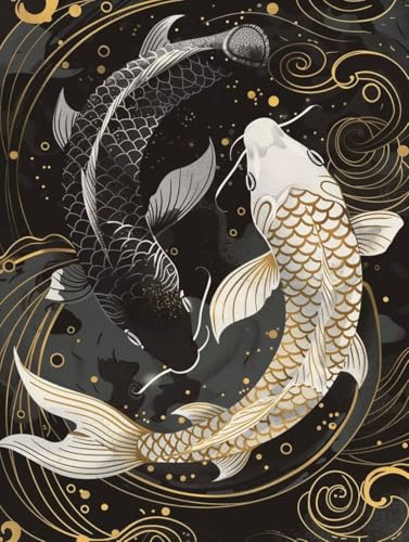 Diamond Painting Koi Diamond Painting Erwachsene, 5D DIY Diamant Painting Bilder Japanisch Diamond Art Mit Diamond Painting Zubehör, Malen Nach Zahlen Malerei Kits fur Home Wand Dekor 30x40 cm Pd280 von Donpeer