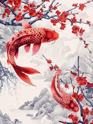 Diamond Painting Koi Diamond Painting Erwachsene, DIY Diamant Painting Bilder Blume Diamond Art Mit Diamond Painting Zubehör, Diamond Painting Malen Nach Zahlen Malerei Kits, Home Dekor 30x40 cm Pd274 von Donpeer