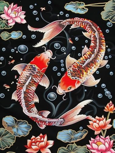 Diamond Painting Koi Diamond Painting Erwachsene, DIY Diamant Painting Bilder Japanisch Diamond Art Mit Diamond Painting Zubehör, Malen Nach Zahlen Malerei Kits fur Home Wand Dekor 70x100 cm Pd278 von Donpeer