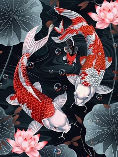 Diamond Painting Koi Diamond Painting Erwachsene, DIY Diamant Painting Bilder Lotus Diamond Art Mit Diamond Painting Zubehör, Diamond Painting Malen Nach Zahlen Malerei Kits, Home Dekor 45x55 cm Pd272 von Donpeer