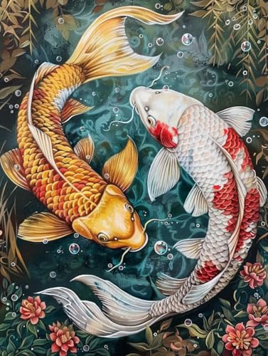 Diamond Painting Koi Diamond Painting Erwachsene, DIY Diamant Painting Bilder Tier Diamond Art Mit Diamond Painting Zubehör, Diamond Painting Malen Nach Zahlen Malerei Kits, Home Dekor 40x50 cm Pd270 von Donpeer