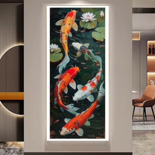 Diamond Painting Koi Lotus Diamond Painting Groß xxl (35x75 cm), Diamant Painting Bilder DIY Malen Nach Zahlen Erwachsene, Full Drill Diamond Painting Kinder Cross Stickerei Kits, Home Wand Décor y379 von Donpeer