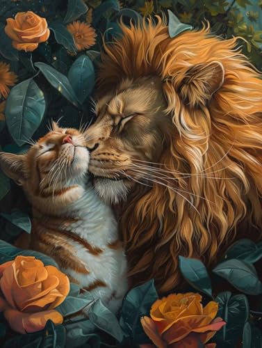 Diamond Painting Löwe Und Katze Diamond Painting Erwachsene, DIY Diamant Painting Bilder Tier Diamond Art, Diamond Painting Kinder Malen Nach Zahlen Malerei Kits fur Home Wand Dekor 30 x 40 cm Pd558 von Donpeer