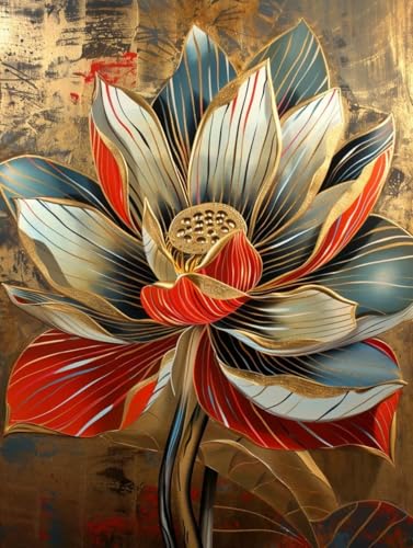 Diamond Painting Lotus Diamond Painting Erwachsene, 5D DIY Diamant Painting Bilder Vintage Diamond Art Mit Diamond Painting Zubehör, Malen Nach Zahlen Malerei Kits fur Home Wand Dekor 40x50 cm Pd348 von Donpeer