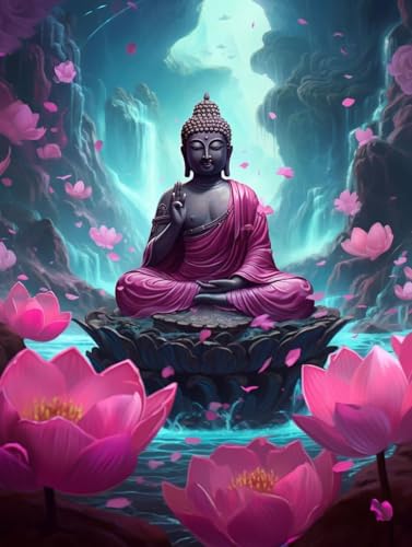 Diamond Painting Lotus Diamond Painting Erwachsene, DIY Diamant Painting Bilder Buddha Diamond Art Mit Diamond Painting Zubehör, Malen Nach Zahlen Malerei Kits fur Home Wand Dekor 60 x 80 cm Pd346 von Donpeer