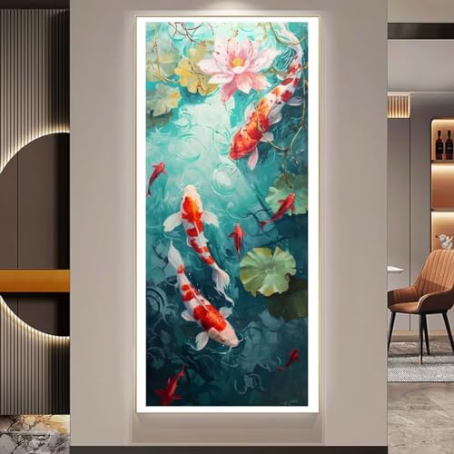 Diamond Painting Lotus Koi Malen Nach Zahlen Erwachsene, 5D Diamant Painting Bilder Kinder Full Diamond Painting Zubehör, Diamond Art DIY Diamant Kunst Malerei Stickerei, Home Wall Decor 90x45 cm f395 von Donpeer