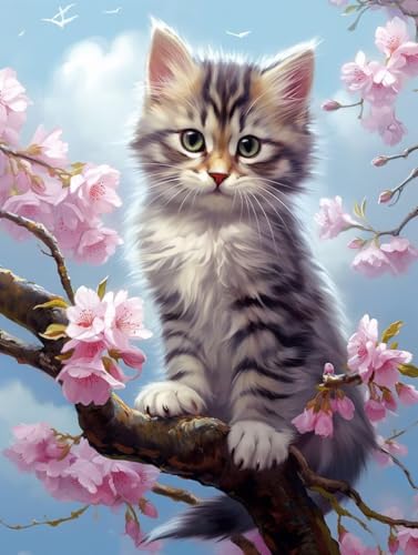 Diamond Painting Niedlich Diamond Painting Erwachsene, DIY Diamant Painting Bilder Katze Diamond Art Mit Diamond Painting Zubehör, Malen Nach Zahlen Malerei Kits fur Home Wand Dekor 45x55 cm Pd306 von Donpeer