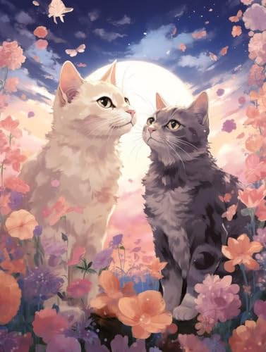 Diamond Painting Pärchen Mit Katze Diamond Painting Erwachsene, DIY Diamant Painting Bilder Tier Diamond Art, Diamond Painting Kinder Malen Nach Zahlen Malerei Kits fur Home Wand Dekor 30x40 cm Pd474 von Donpeer