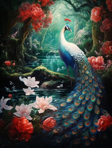 Diamond Painting Pfau Diamant Painting Bilder Kinder, 30x40 cm, 5D Diamond Painting Erwachsene DIY Malen nach Zahlen Blume Diamond Painting Set, Diamant Kunst Basteln Mädchen, Home Wand Dekor Pd325 von Donpeer