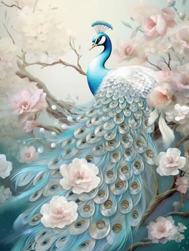 Diamond Painting Pfau Diamond Painting Erwachsene, 5D DIY Diamant Painting Bilder Blume Diamond Art Mit Diamond Painting Zubehör, Malen Nach Zahlen Malerei Kits fur Home Wand Dekor 70 x 100 cm Pd326 von Donpeer