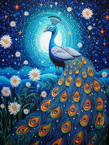 Diamond Painting Pfau Diamond Painting Erwachsene, DIY Diamant Painting Bilder Mysterium Diamond Art Mit Diamond Painting Zubehör, Malen Nach Zahlen Malerei Kits fur Home Wand Dekor 70x90 cm Pd330 von Donpeer