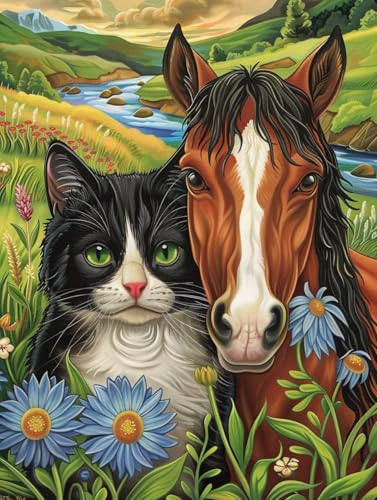 Diamond Painting Pferd Diamond Painting Erwachsene, 5D DIY Diamant Painting Bilder Katze Diamond Art Mit Diamond Painting Zubehör, Malen Nach Zahlen Malerei Kits fur Home Wand Dekor 30 x 40 cm Pd380 von Donpeer