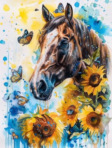 Diamond Painting Pferd Diamond Painting Erwachsene, 5D DIY Diamant Painting Bilder Tier Diamond Art Mit Diamond Painting Zubehör, Malen Nach Zahlen Malerei Kits fur Home Wand Dekor 70 x 100 cm Pd376 von Donpeer