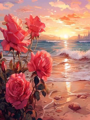 Diamond Painting Rose Diamond Painting Erwachsene, DIY Diamant Painting Bilder Meer Diamond Art Mit Diamond Painting Zubehör, Diamond Painting Malen Nach Zahlen Malerei Kits, Home Dekor 50x60 cm Pd428 von Donpeer