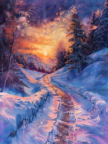 Diamond Painting Sonnenuntergang Diamant Painting Bilder Kinder, 40x50 cm, 5D Diamond Painting Erwachsene DIY Malen nach Zahlen Winterlandschaft Diamond Painting Set, Home Wand Dekor Geschenke Pd373 von Donpeer