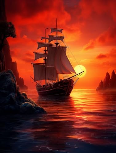 Diamond Painting Sonnenuntergang Diamant Painting Bilder Kinder, 70x100cm, 5D Diamond Painting Erwachsene DIY Malen nach Zahlen Segelboot Diamant Kunst Malerei Stickerei Basteln, Home Wand Dekor Pd523 von Donpeer