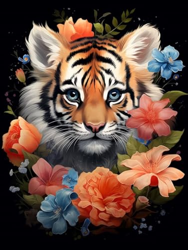 Diamond Painting Tiger Diamond Painting Erwachsene, 5D DIY Diamant Painting Bilder Tier Diamond Art Mit Diamond Painting Zubehör, Malen Nach Zahlen Malerei Kits fur Home Wand Dekor 70 x 100 cm Pd342 von Donpeer