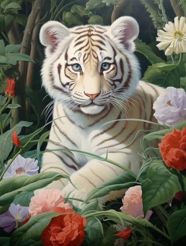 Diamond Painting Tiger Diamond Painting Erwachsene, DIY Diamant Painting Bilder Tier Diamond Art Mit Diamond Painting Zubehör, Diamond Painting Malen Nach Zahlen Malerei Kits, Home Dekor 30x40cm Pd340 von Donpeer