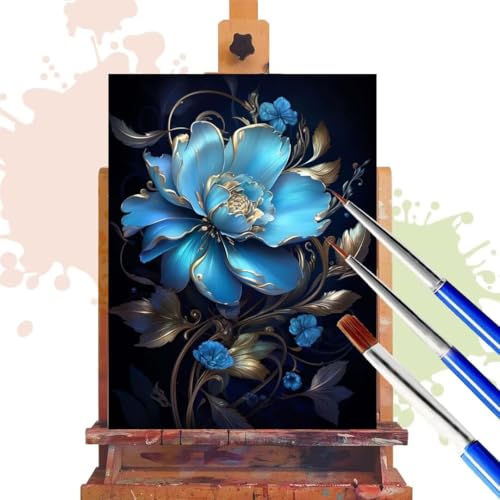 Donpeer Malen Nach Zahlen Erwachsene, Blaue Blumen Paint by Numbers Adult Anfänger Bastelset, Leinwand 40x50 cm, DIY Geschenk Kreativ Set Ölgemälde mit Pinsel und Acrylfarbe, Home Decor Pflanzen R375 von Donpeer