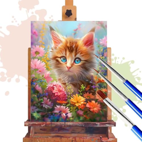 Donpeer Malen Nach Zahlen Erwachsene, Katze Paint by Numbers Adult Anfänger Bastelset, Leinwand 100x120cm, DIY Geschenk Kreativ Handgemalt Ölgemälde mit Pinsel und Acrylfarbe, Home Decor Blume R450 von Donpeer