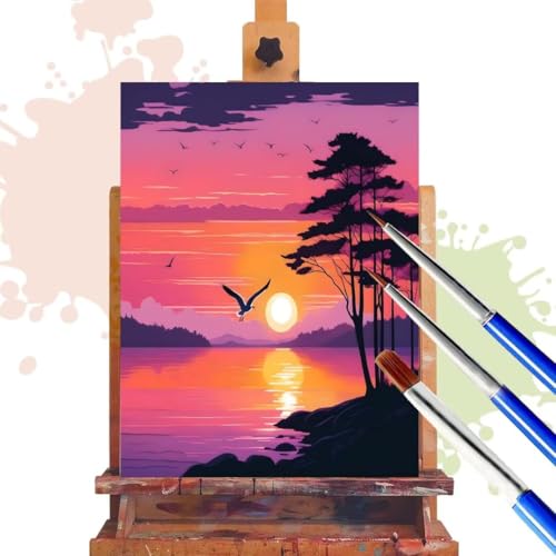 Donpeer Malen Nach Zahlen Erwachsene, Meerblick Paint by Numbers Adult Anfänger Bastelset, Leinwand 30x40 cm, DIY Geschenk Kreativ Ölgemälde mit Pinsel und Acrylfarbe, Home Decor Sonnenuntergang R171 von Donpeer