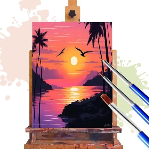 Donpeer Malen Nach Zahlen Erwachsene, Meerblick Paint by Numbers Adult Anfänger Bastelset, Leinwand 30x40 cm, DIY Geschenk Kreativ Ölgemälde mit Pinsel und Acrylfarbe, Home Decor Sonnenuntergang R174 von Donpeer