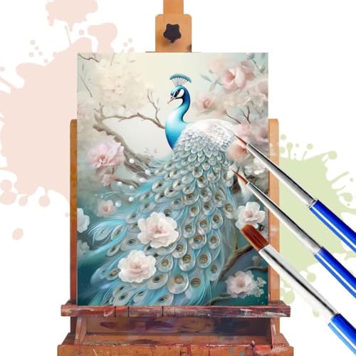 Donpeer Malen Nach Zahlen Erwachsene, Pfau Paint by Numbers Adult Anfänger Bastelset, Leinwand 40x50 cm, DIY Geschenk Kreativ Set Handgemalt Ölgemälde mit Pinsel und Acrylfarbe, Home Decor Blume R366 von Donpeer