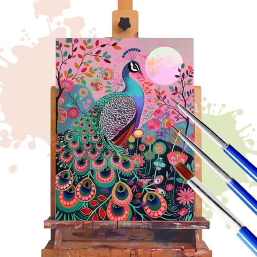 Donpeer Malen Nach Zahlen Erwachsene, Pfau Paint by Numbers Adult Anfänger Bastelset, Leinwand 40x50 cm, DIY Geschenk Kreativ Set Handgemalt Ölgemälde mit Pinsel und Acrylfarbe, Home Decor Blume R363 von Donpeer