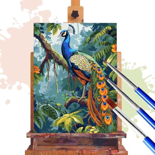 Donpeer Malen Nach Zahlen Erwachsene, Pfau Paint by Numbers Adult Anfänger Bastelset, Leinwand 40x50 cm, DIY Geschenk Kreativ Set Handgemalt Ölgemälde mit Pinsel und Acrylfarbe, Home Decor Tier R360 von Donpeer