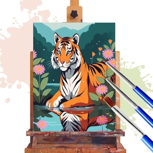 Donpeer Malen Nach Zahlen Erwachsene, Tiger Paint by Numbers Adult Anfänger Bastelset, Leinwand 40x50 cm, DIY Geschenk Kreativ Set Handgemalt Ölgemälde mit Pinsel und Acrylfarbe, Home Decor Tier R384 von Donpeer