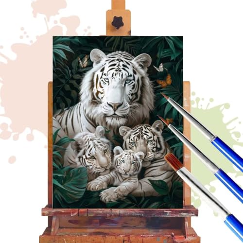 Donpeer Malen Nach Zahlen Erwachsene, Tiger Paint by Numbers Adult Anfänger Bastelset, Leinwand 45x60 cm, DIY Geschenk Kreativ Set Handgemalt Ölgemälde mit Pinsel und Acrylfarbe, Home Decor Tier R378 von Donpeer