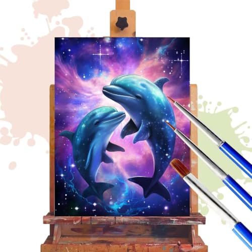 Malen Nach Zahlen Erwachsene Delphin Malen Nach Zahlen ab 7 8 9 10 Jahre Mädchen, 30x40 cm, Paint By Numbers Adult Kreativ Set Mit Pinseln und Acrylfarbe Knitterfreie Leinwand Kit, Geheimnisvoll R187 von Donpeer