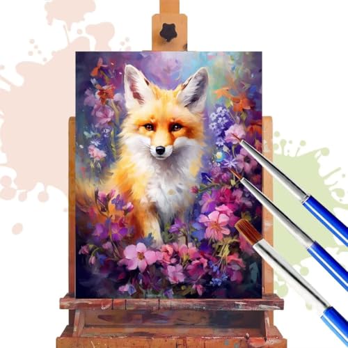 Malen Nach Zahlen Erwachsene Fuchs Malen Nach Zahlen ab 7 8 9 10 Jahre Mädchen, DIY Ölgemälde Bastelset Kit mit Pinsel und Acrylpigment, Geschenke für Frauen Tier Home Deko 30x40 cm (Ohne Rahmen) R194 von Donpeer