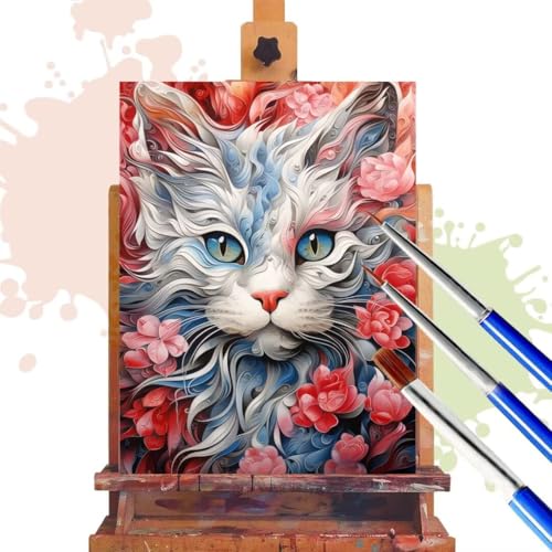 Malen Nach Zahlen Erwachsene Katze Malen Nach Zahlen ab 7 8 9 10 Jahre Mädchen, 50x65 cm, Paint By Numbers Adult Kreativ Mit Pinseln und Acrylfarbe Leinwand Kit, DIY Geschenk für Frauen Blume R451 von Donpeer