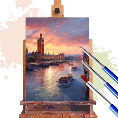 Malen Nach Zahlen Erwachsene London Malen Nach Zahlen ab 7 8 9 10 Jahre Mädchen, 50x65 cm, DIY Paint By Numbers Adult Kreativ Set Mit Pinseln und Acrylfarbe Knitterfreie Leinwand Kit, Landschaft R400 von Donpeer