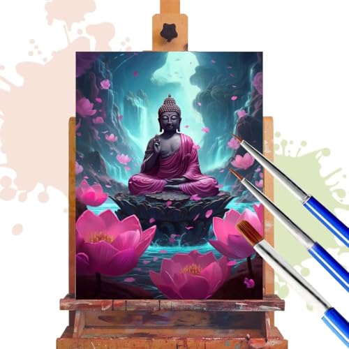 Malen Nach Zahlen Erwachsene Lotos Malen Nach Zahlen ab 7 8 Jahre Mädchen, DIY Ölgemälde Bastelset Kit mit Pinsel und Acrylpigment, Geschenke für Frauen Buddha Home Deko 60x80 cm (Ohne Rahmen) R389 von Donpeer