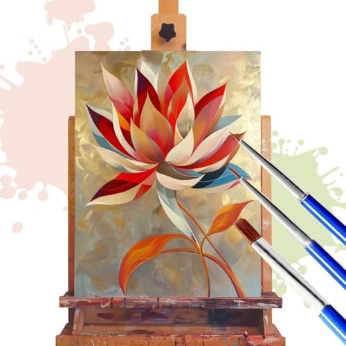 Malen Nach Zahlen Erwachsene Lotus Malen Nach Zahlen ab 7 8 9 10 Jahre Mädchen, 50x65 cm, Paint By Numbers Adult Kreativ Mit Pinseln und Acrylfarbe Leinwand Kit, DIY Geschenk für Frauen Abstrakt R388 von Donpeer