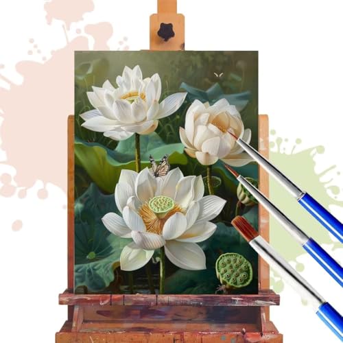 Malen Nach Zahlen Erwachsene Lotus Malen Nach Zahlen ab 7 8 9 10 Jahre Mädchen, 50x70 cm, Paint By Numbers Adult Kreativ Mit Pinseln und Acrylfarbe Leinwand Kit, DIY Geschenk für Frauen Pflanze R394 von Donpeer