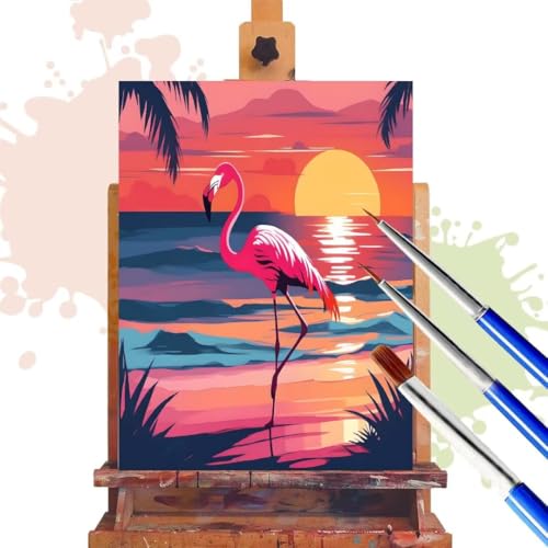 Malen Nach Zahlen Erwachsene Meerblick Malen Nach Zahlen ab 7 8 9 10 Jahre Mädchen, DIY Ölgemälde Bastelset Kit mit Pinsel und Acrylpigment, Geschenke Flamingo Home Deko 100x120cm (Ohne Rahmen) R170 von Donpeer