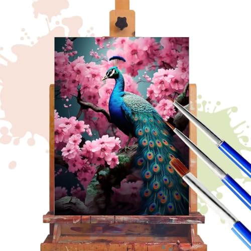 Malen Nach Zahlen Erwachsene Pfau Malen Nach Zahlen ab 7 8 9 10 Jahre Mädchen, 100x120cm, Paint By Numbers Adult Kreativ Mit Pinseln und Acrylfarbe Leinwand Kit, DIY Geschenk für Frauen Blume R367 von Donpeer