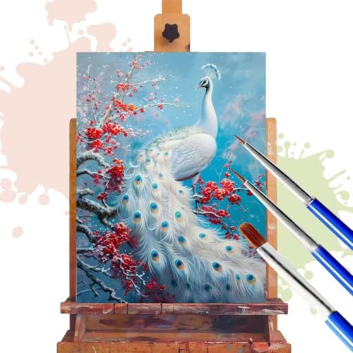 Malen Nach Zahlen Erwachsene Pfau Malen Nach Zahlen ab 7 8 9 10 Jahre Mädchen, 50x65 cm, Paint By Numbers Adult Kreativ Set Mit Pinseln und Acrylfarbe Leinwand Kit, DIY Geschenk für Frauen Blume R364 von Donpeer