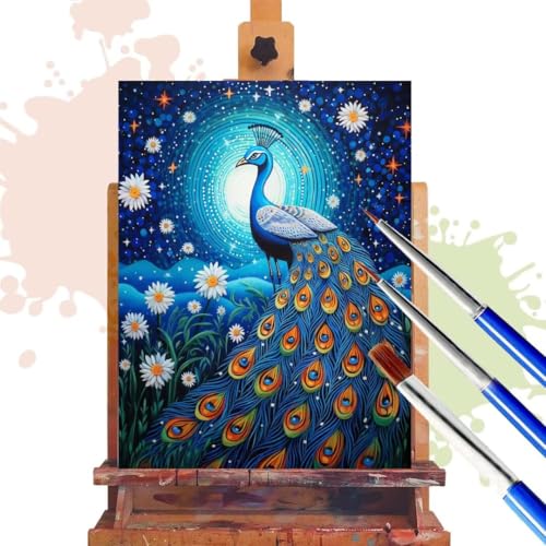 Malen Nach Zahlen Erwachsene Pfau Malen Nach Zahlen ab 7 8 9 10 Jahre Mädchen, 60x90 cm, DIY Paint By Numbers Adult Kreativ Set Mit Pinseln und Acrylfarbe Knitterfreie Leinwand Kit, Geheimnisvoll R370 von Donpeer