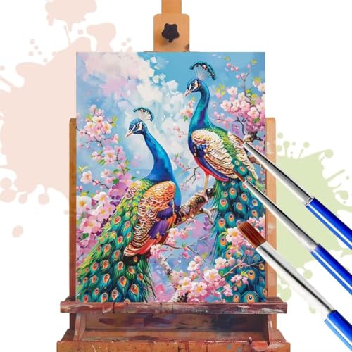 Malen Nach Zahlen Erwachsene Pfau Malen Nach Zahlen ab 7 8 9 10 Jahre Mädchen, DIY Ölgemälde Bastelset Kit mit Pinsel und Acrylpigment, Geschenke für Frauen Blume Home Deko 30x40 cm (Ohne Rahmen) R362 von Donpeer