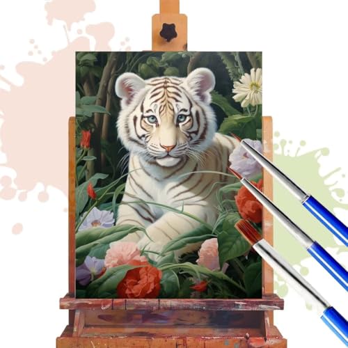 Malen Nach Zahlen Erwachsene Tiger Malen Nach Zahlen ab 7 8 9 10 Jahre Mädchen, 50x65 cm, Paint By Numbers Adult Kreativ Set Mit Pinseln und Acrylfarbe Leinwand Kit, DIY Geschenk für Frauen Tier R382 von Donpeer