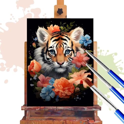 Malen Nach Zahlen Erwachsene Tiger Malen Nach Zahlen ab 7 8 9 10 Jahre Mädchen, 60x80 cm, Paint By Numbers Adult Kreativ Set Mit Pinseln und Acrylfarbe Leinwand Kit, DIY Geschenk für Frauen Tier R385 von Donpeer