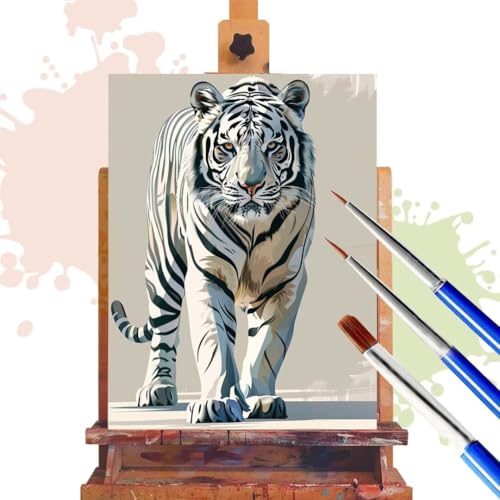 Malen Nach Zahlen Erwachsene Tiger Malen Nach Zahlen ab 7 8 9 10 Jahre Mädchen, DIY Ölgemälde Bastelset Kit mit Pinsel und Acrylpigment, Geschenke für Frauen Tier Home Deko 40x50 cm (Ohne Rahmen) R383 von Donpeer