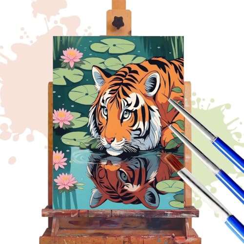 Malen Nach Zahlen Erwachsene Tiger Malen Nach Zahlen ab 7 8 9 10 Jahre Mädchen, DIY Ölgemälde Bastelset Kit mit Pinsel und Acrylpigment, Geschenke für Frauen Tier Home Deko 50x65 cm (Ohne Rahmen) R377 von Donpeer