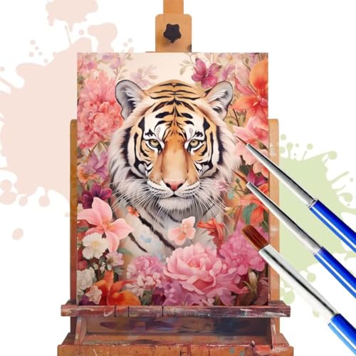 Malen Nach Zahlen Erwachsene Tiger Malen Nach Zahlen ab 7 8 9 Jahre Mädchen, DIY Ölgemälde Bastelset Kit mit Pinsel und Acrylpigment, Geschenke für Frauen Blume Home Deko 45x60 cm (Ohne Rahmen) R386 von Donpeer