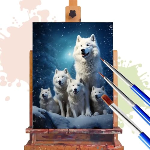 Malen Nach Zahlen Erwachsene Wolf Malen Nach Zahlen ab 7 8 9 10 Jahre Mädchen, 45x60 cm, Paint By Numbers Adult Kreativ Set Mit Pinseln und Acrylfarbe Leinwand Kit, DIY Geschenk für Frauen Tier R376 von Donpeer