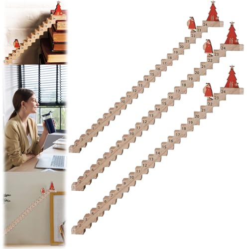 Adventskalender Treppe, Kletternder Weihnachtsmann Adventskalender 2024, 24 Tage Holz Treppen Weihnachts Countdown Kalender, Santa Adventskalender 2024 Lustig für Weihnachten Deko (3 Stück) von Donubiiu